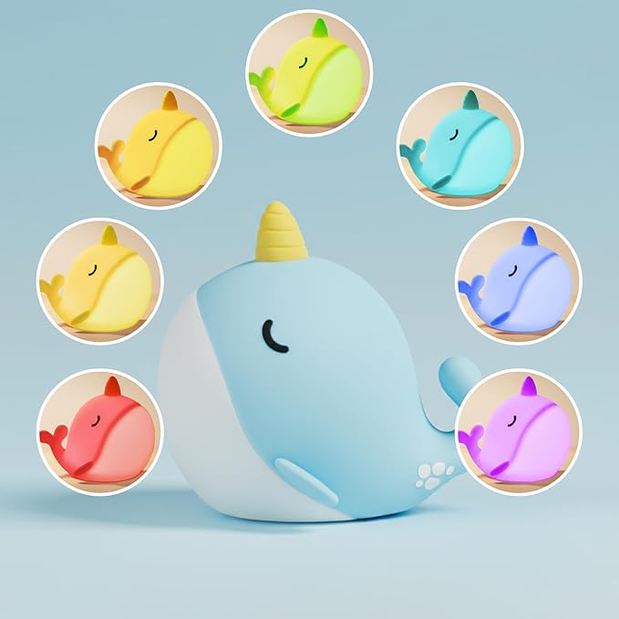 Cute Whale Night Light, Soft Narwhal Silicone LED Night Lamp, Rechargeable - Image 6