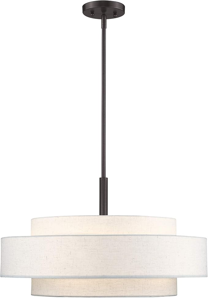 Livex Lighting Fabric Shade 52138-92 Meridian 5 Light English Bronze Pendant - Image 3