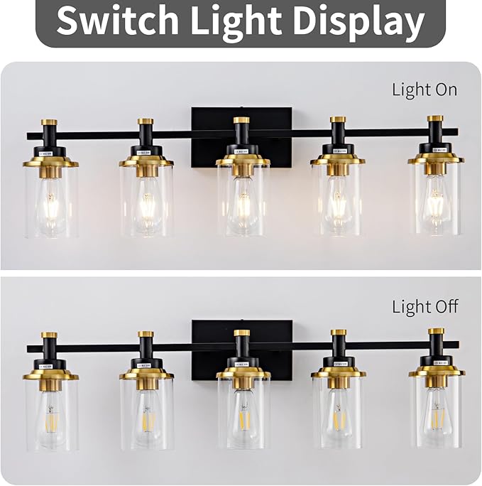 5-Lights Bathroom Light Fixtures, Brushed Gold Bathroom Light Fixtures - Image 3