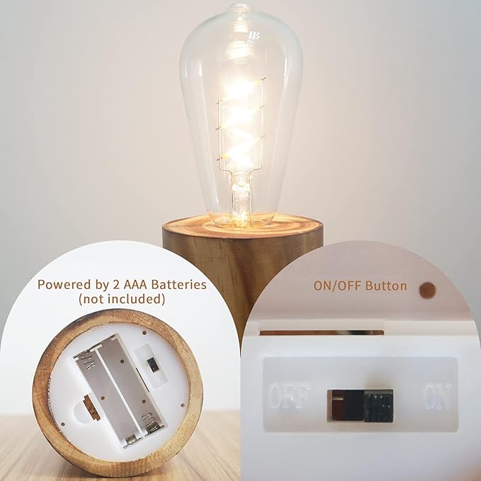 YiShine Battery Operated Table Lamp Wood Night Light Decorative Table Light - Image 3