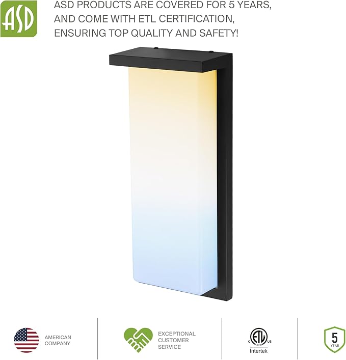 ASD LED 14" Outdoor Wall Light, Front Door House Sconce | 3CCT, Waterproof - Image 8