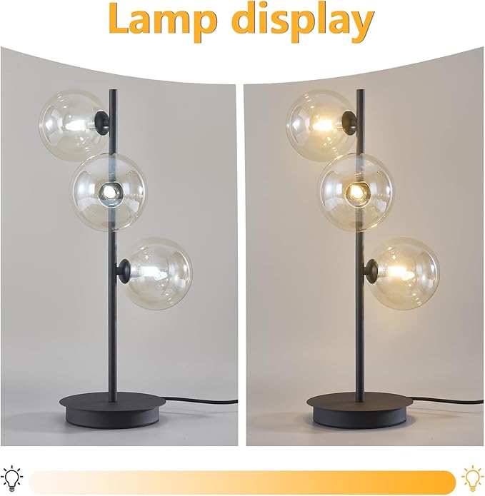 Modern Globe Table Lamp, Mid Century 3 Lights Black Bedside Lamp - Image 3