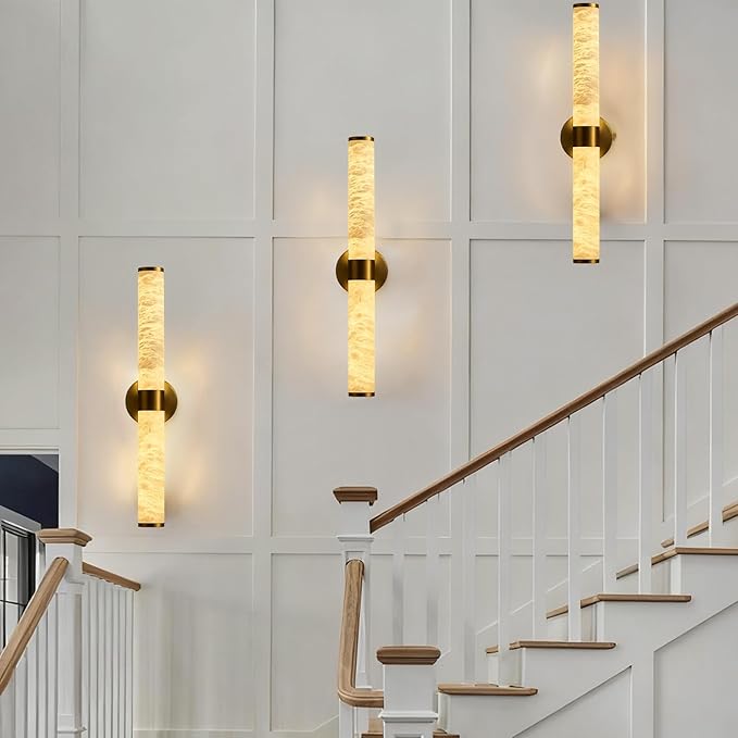 Alabaster Wall Sconce, 20.6" Gold Wall Sconce, Brass Alabaster Single Sconces - Image 9