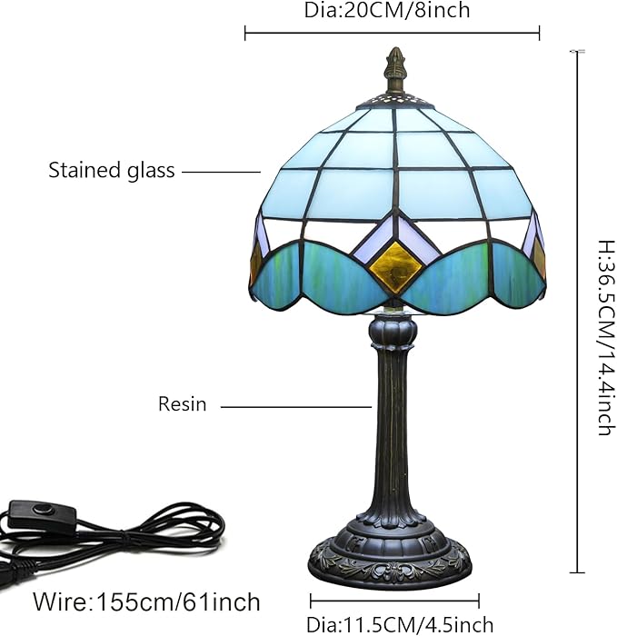 Sky Blue and White Lamp Small Tiffany Lamps Bedside Nightstand - Image 3