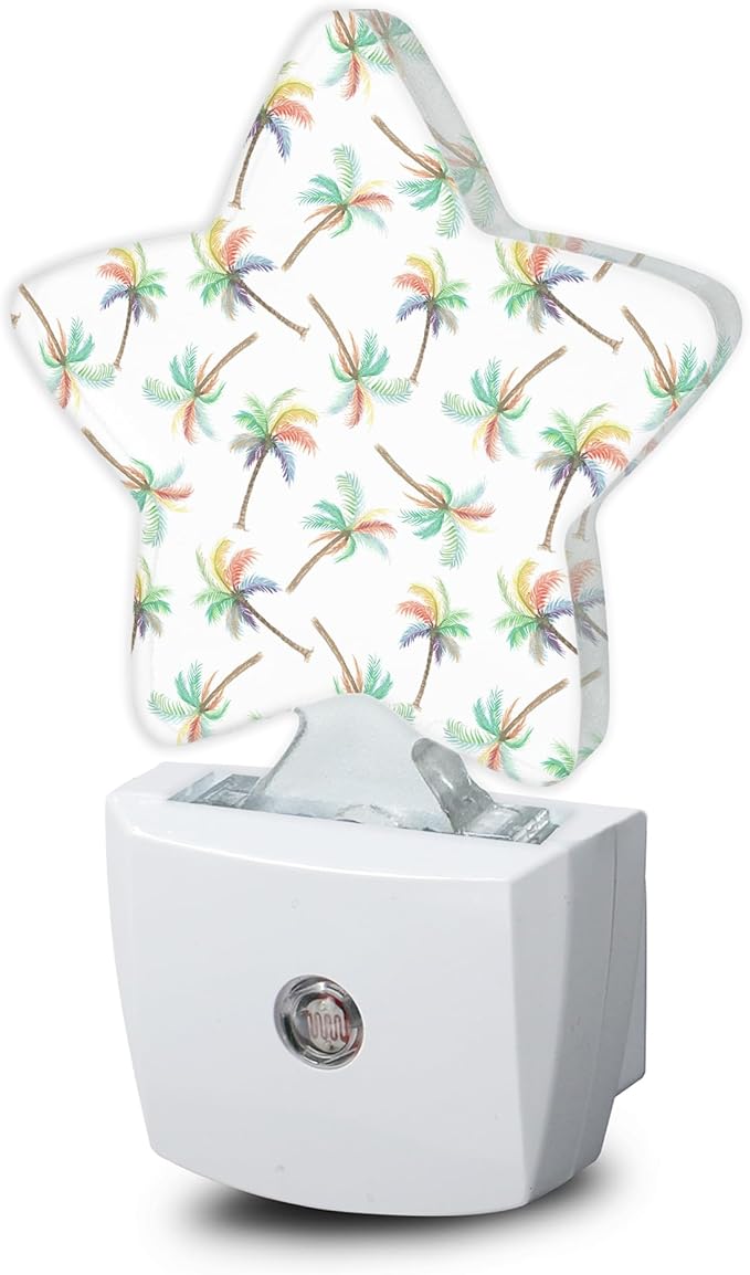 Watercolor Rainbow Coconut Tree Night Light, Dusk to Dawn Smart Sensor by Losthll