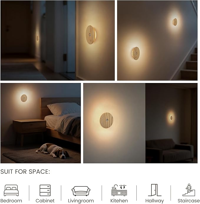 Motion Sensor Night Lights Wood, Rechargeable Battery-Powered Magnetic Stick-On - Image 4