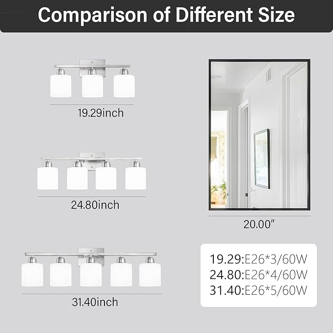 Brushed Nickel Bathroom Light Fixture, 3 Light Vanity Lights - Image 5