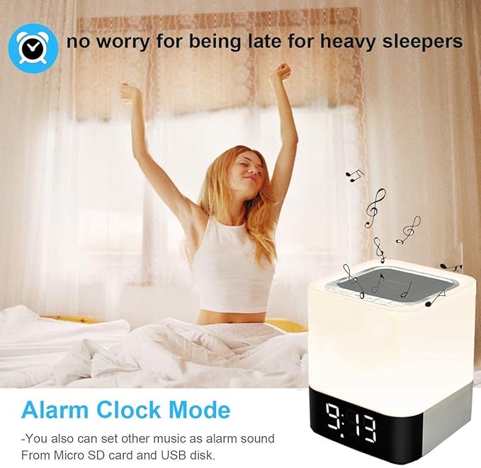 Night Lights Bluetooth Speaker, Alarm Clock Bluetooth Speakers Touch Sensor - Image 5