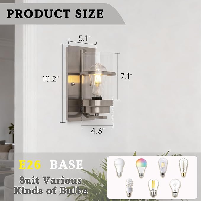 Brushed Nickel Wall Sconces Light, Modern Wall Sconces Bathroom Light Fixtures - Image 3