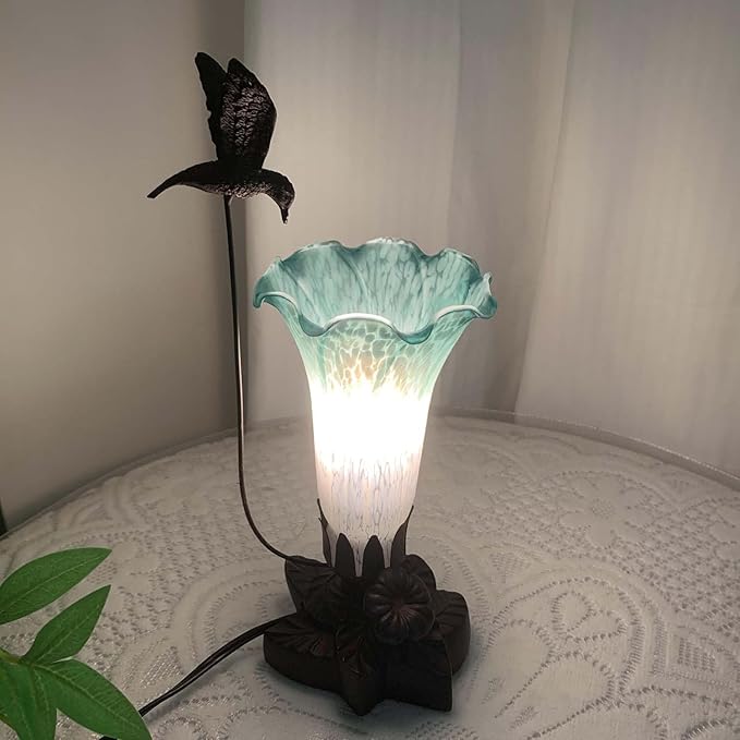 Bieye LL08 Hummingbird Flying Over Lily Flower Blown Glass Table Lamp - Image 2