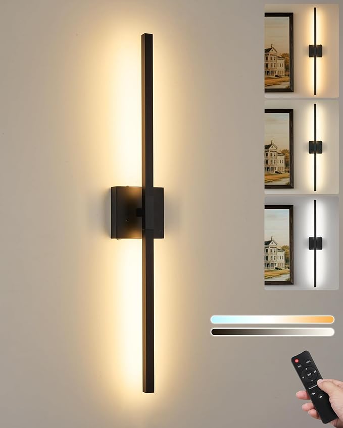 24 Inch Battery Operated Wall Sconce, 8000mAh 3000K/4500K/6000K Dimmable by Rayogale