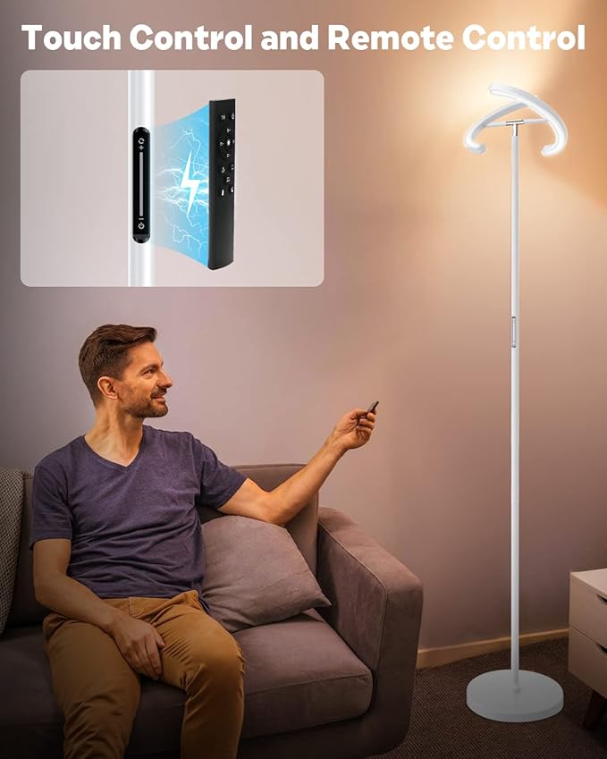 White Floor Lamp, Modern Stepless Dimmable Standing Lamp 3000-6000K, 20W LED - Image 4