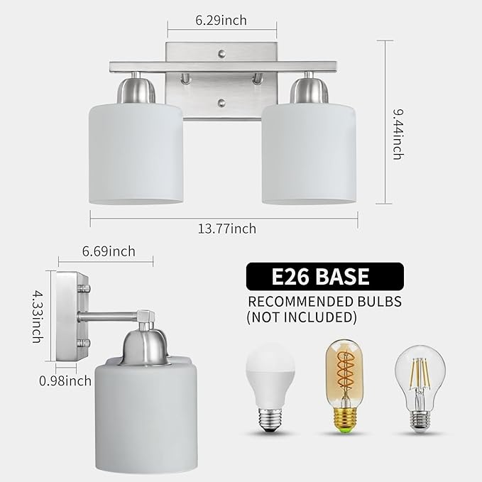 Brushed Nickel Bathroom Light, 2 Light Bathroom Vanity Light Brushed Nickel - Image 2