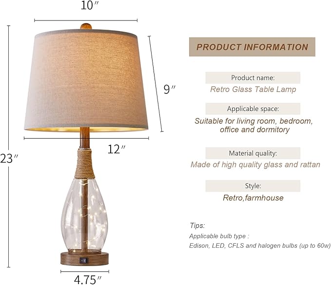 OYEARS Wood-Like Bedside Table Lamps Set of 2 - Image 7