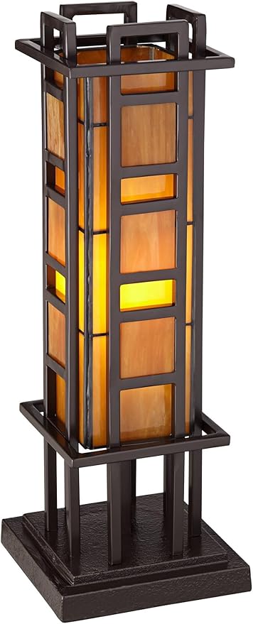 Robert Louis Tiffany Prairie Style Mission Rustic Pillar Accent Table Lamp - Image 7