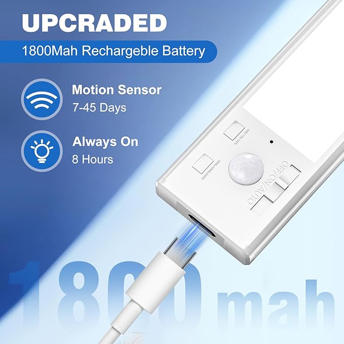 Under Cabinet Lights 2 Pack 8 inch Rechargeable Battery Operated Motion Sensor - Image 4