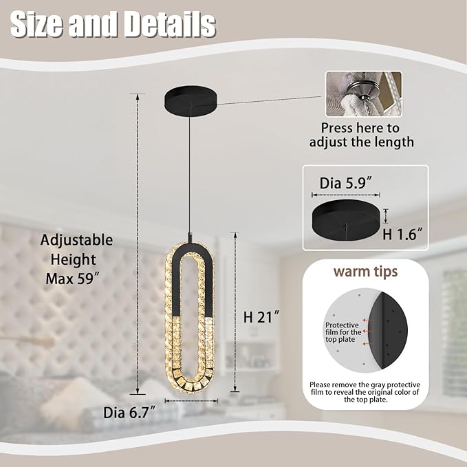 Modern Pendant Lighting 1-Light Chandelier Black Pendant Light Indoor Hanging - Image 7