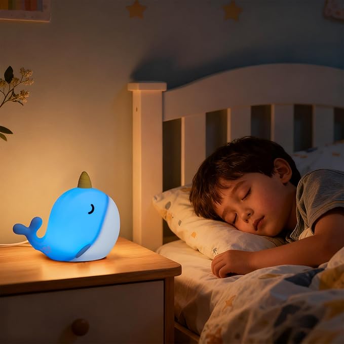 Cute Narwhal Night Light, Tap Control & Color Changing, USB Kids Bed Lamp - Image 8