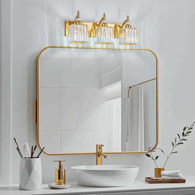 Modern Bathroom Vanity Light 3-Light Gold Crystal Light Fixtures Over Mirror - Image 6