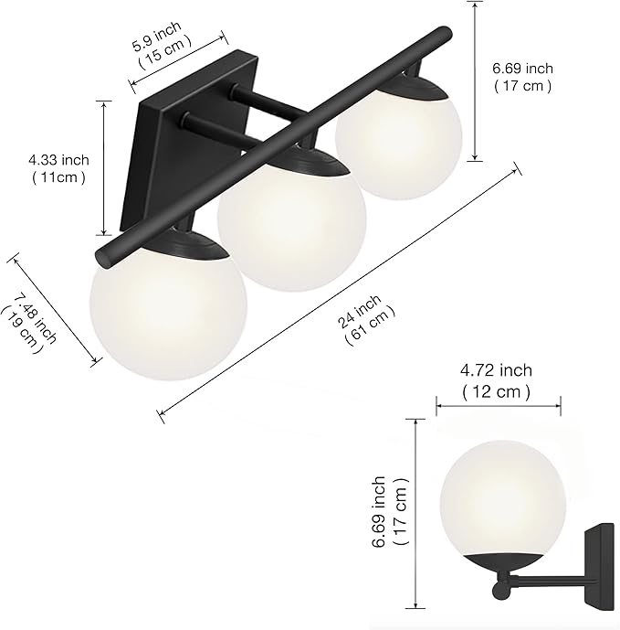 New Bathroom Vanity Light Fixtures Brushed Bronze Milk White Globe Glass Shade - Image 2