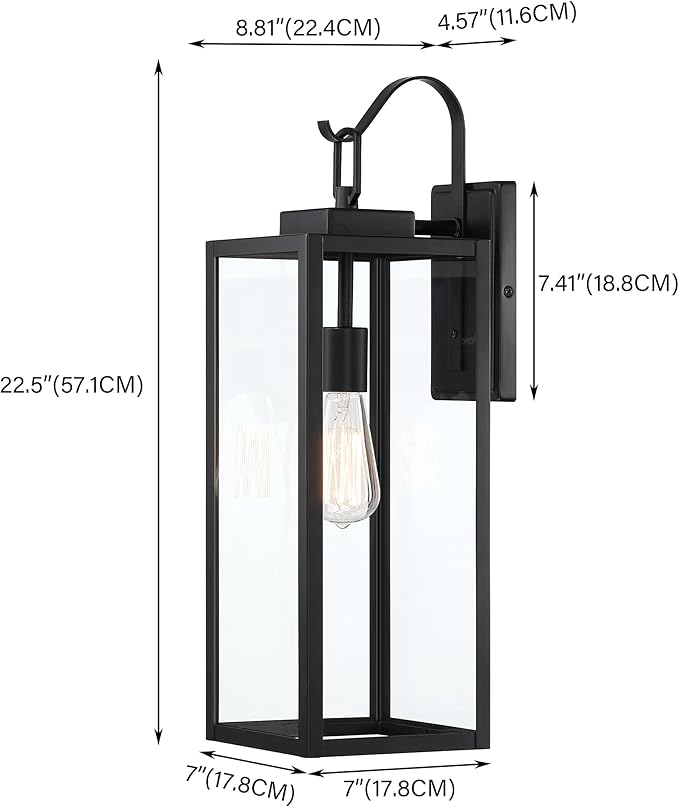 Pia Ricco Extra Large Size Outdoor Wall Lights, 22.5 Inch Matte Black Oversized - Image 2