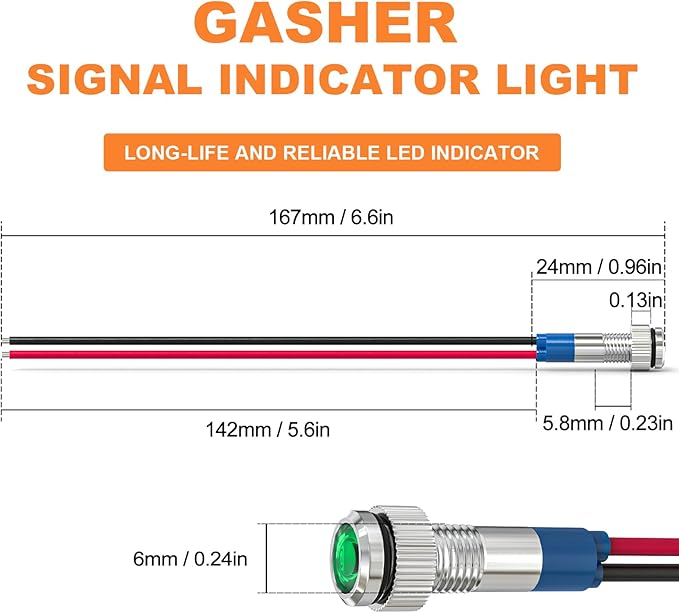 GASHER 5 PCS Energy Saving Indicator Light, LED Light 12V/24V/110V 20mA Panel - Image 3