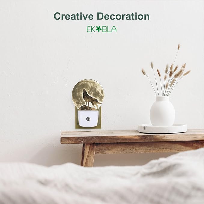 EKOBLA Black Wolf Night Light Wildlife Wolf on Cliff Full Moon Night Lights - Image 5