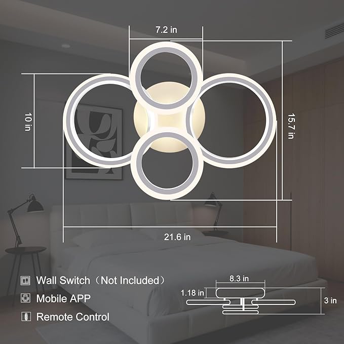 Modern LED Ceiling Light, 3 Color Temps, Adjustable Brightness, Remote & APP - Image 7