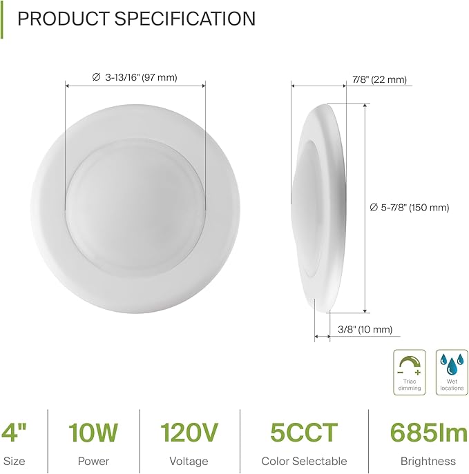 ASD 6 Pack LED Disk Lights 4 Inch, 10W 5CCT 2700K-5000K 685LM CRI90+, Dimmable - Image 2