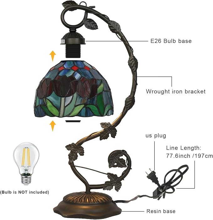 Stained Glass Lamp, Vintage Table Lamp, Living Room, Study（Tulip） - Image 9