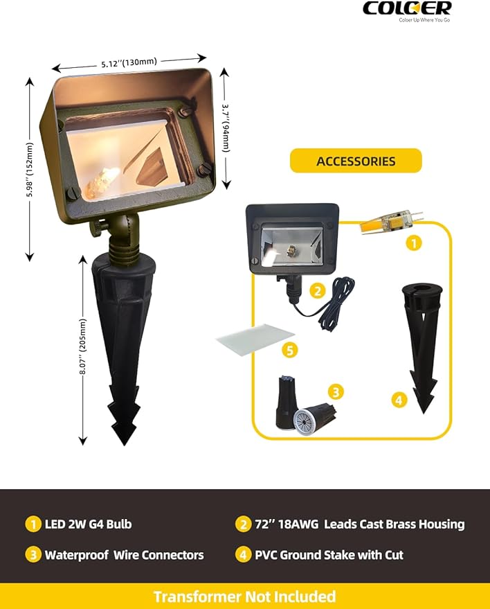 COLOER Brass Rectangular Flood Lights 6 Pack - Image 4