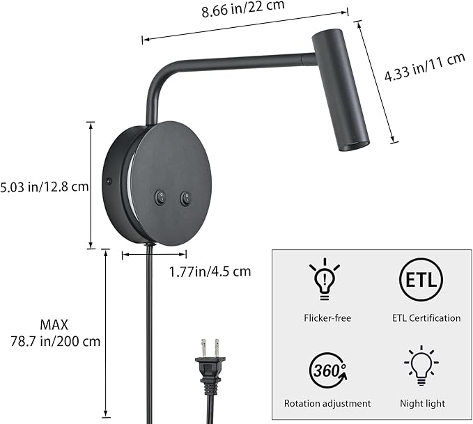 Matte Black Wall Mounted Reading Light, 4000K Flexible Headboard Reading Sconces - Image 8