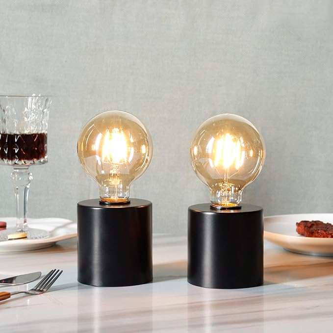 JHY DESIGN Set of 2 Black Table Lamp Battery Powered 7" Tall Cordless Lamp Light - Image 3