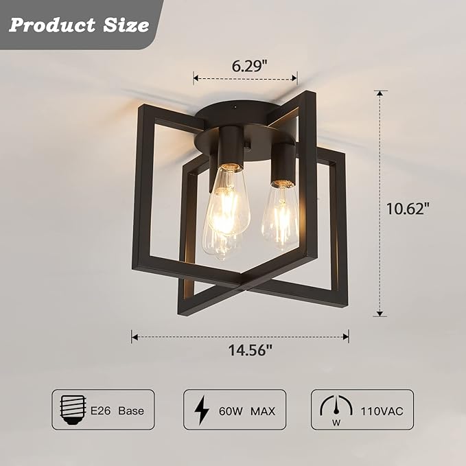 ZGLAOJT 3-Lights Ceiling Light Fixture, Industrial Black Semi Flush Mount - Image 2