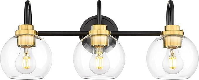 Bathroom Light Fixtures, 3-Light Black and Gold Vanity Lights by Audickic