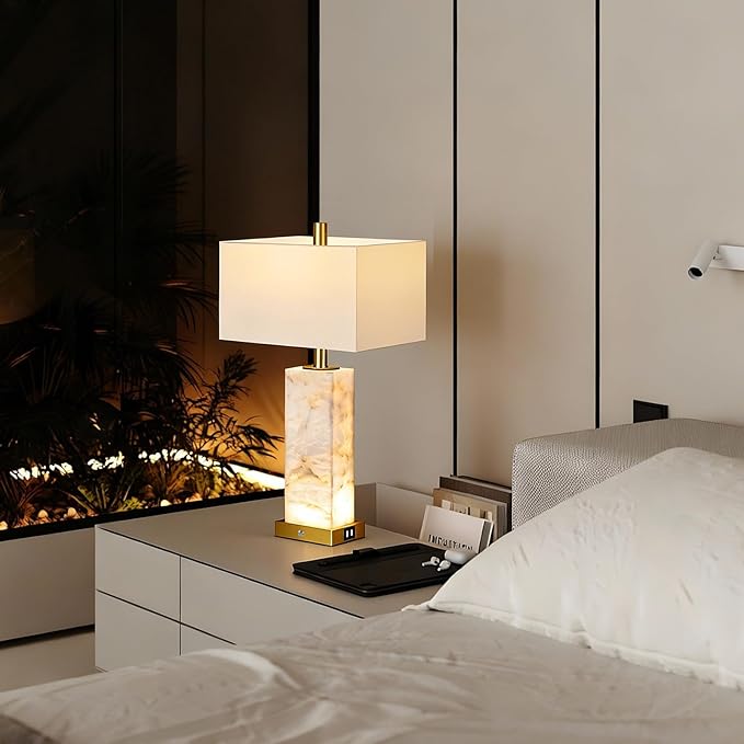 25.6" Alabaster Lamp, Marble Lamp Nightstand Lamps Set of 2, Modern Table Lamp - Image 8