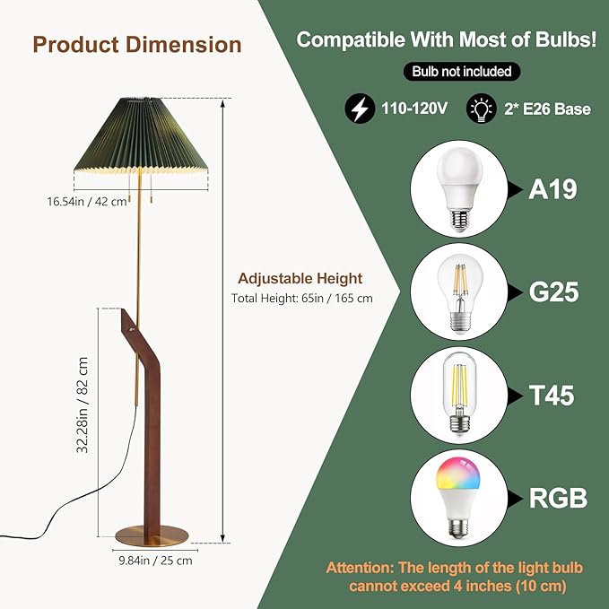 Floor Lamps for Living Room, Mid Century Modern Wood Floor Lamp, Height - Image 5