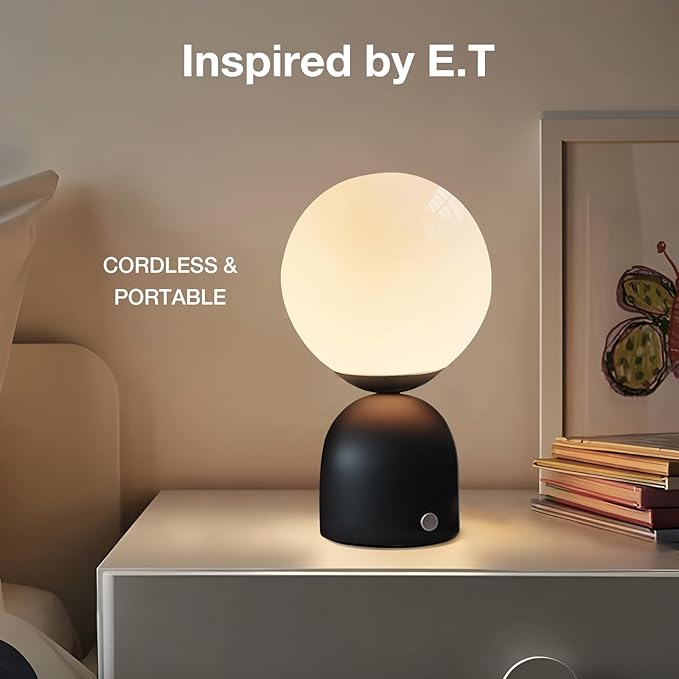 Cordless Globe Glass Table lamp Black, 5200-mAh Rechargeable Orb Lamp, 3-Level - Image 3