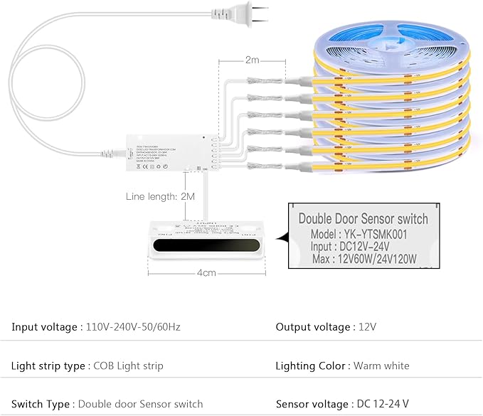 COB LED Strip Lights 12V, 6-in-1 Door Sensor Control Under Cabinet Lighting Kit - Image 2