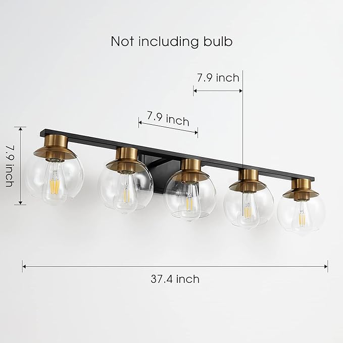 PAZALA Black Gold Bathroom Light Fixtures Over Mirror 5-Lights Vanity Light - Image 7