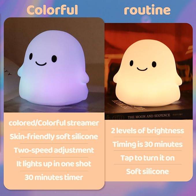 Halloween Ghost Night Light, 50-Hour Battery & Pat Control, Cute Squishy Lamp - Image 2