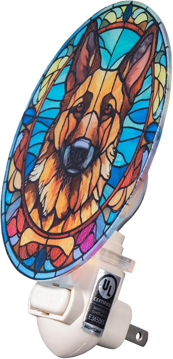 Stained Glass Styled German Shepherd Night Light – Real Glass Plug-in Dog Night - Image 5