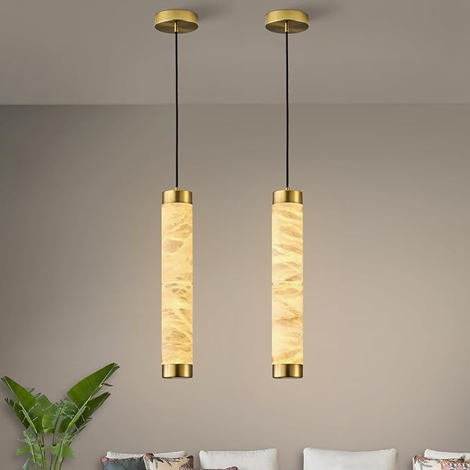 20" Alabaster Pendant Lights, Adjustable Modern Ceiling Light Fixtures by OSRoyce