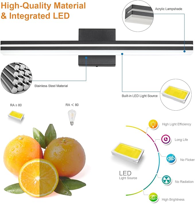 SineRise LED Modern Bathroom Vanity Light Bar, Matte Black Dimmable Modern - Image 2