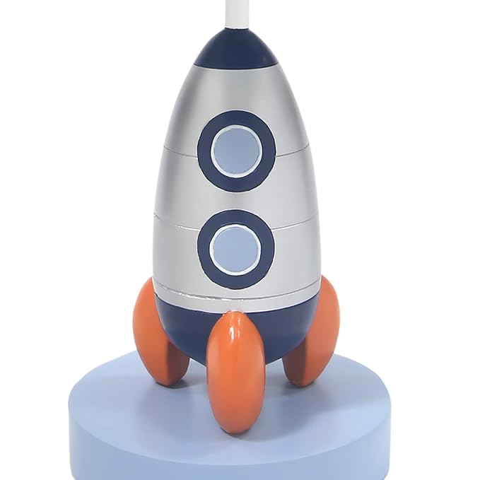 Lambs & Ivy Milky Way Blue/Silver Rocket Ship Nursery Lamp - Image 2