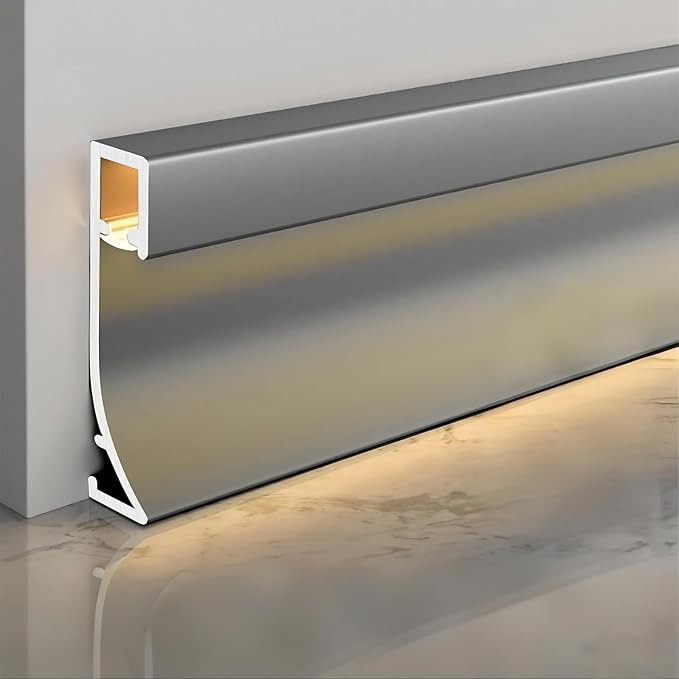 LED Aluminium Metal Baseboard Trim, Gentleman Gray Finish 8 Pack 1.97 Inch x by Bopaodao