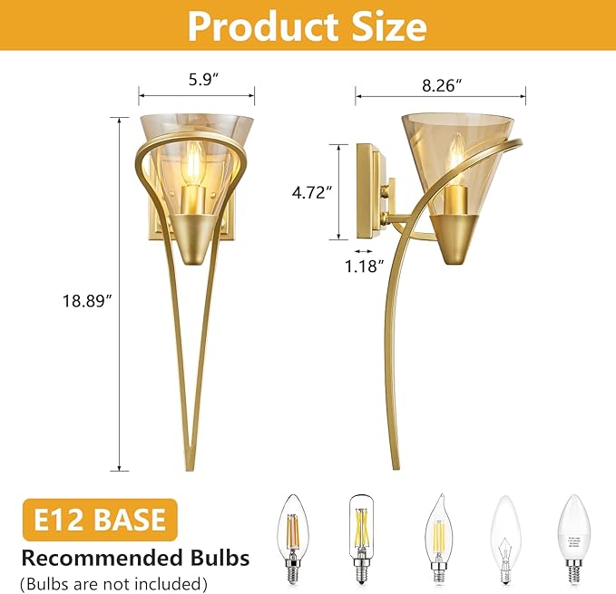 Modern Gold Wall Sconce E12 Torch Decorative Wall Lights Industrial Wall Lights - Image 4