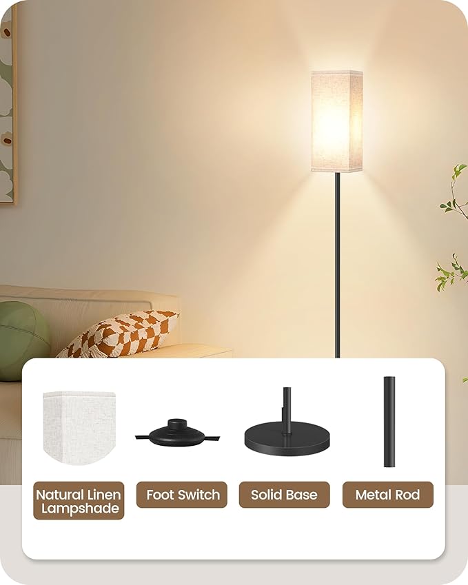 64.6" Floor Lamp, Pole with Foot Switch, Modern Standing Lamp Lampshade - Image 5