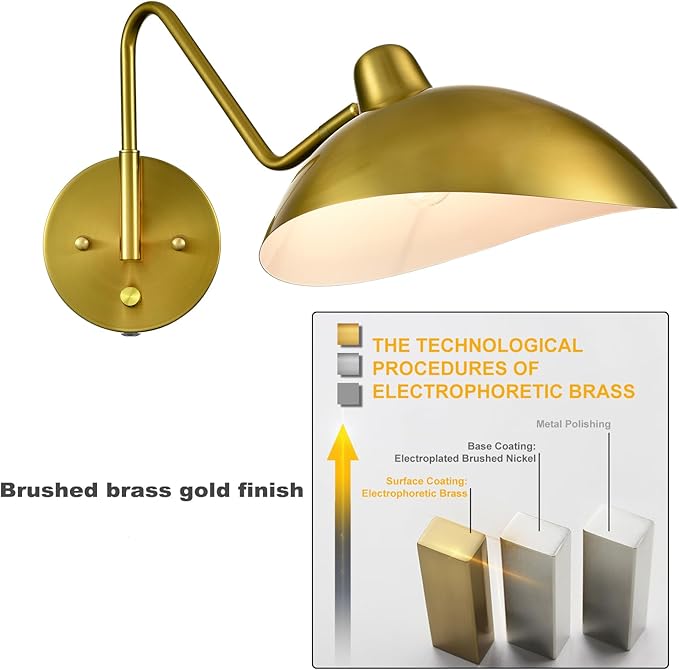 Plug-in Wall Sconce Gold Swing Arm Wall Sconce Brass Wall Lamp - Image 5