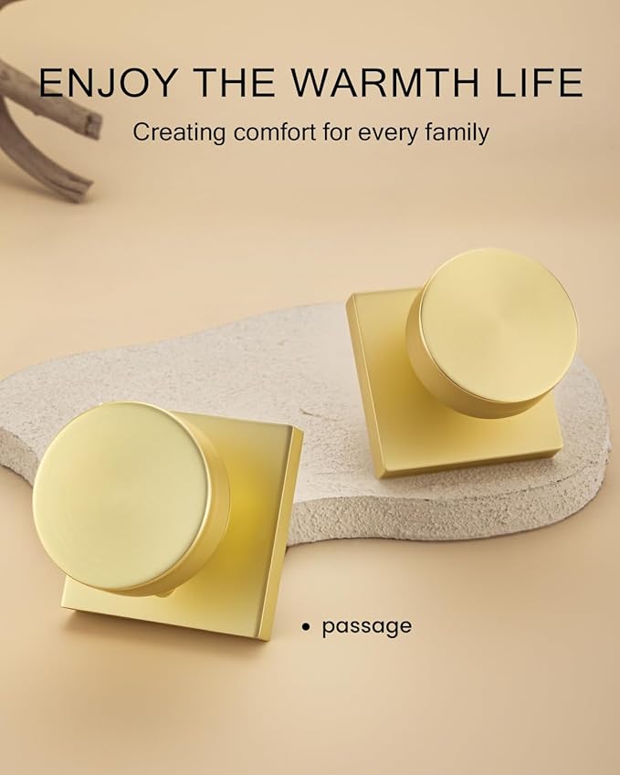 Haidms Gold Door Knobs Passage, Heavy Duty Square Brushed Gold Hall and Closet - Image 3